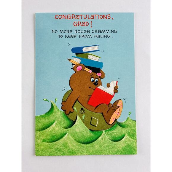 Vintage Rust Craft GRADUATION Card Pop Up 3D Bear Ship Boat Sail Ocean Cramming - Picture 1 of 8